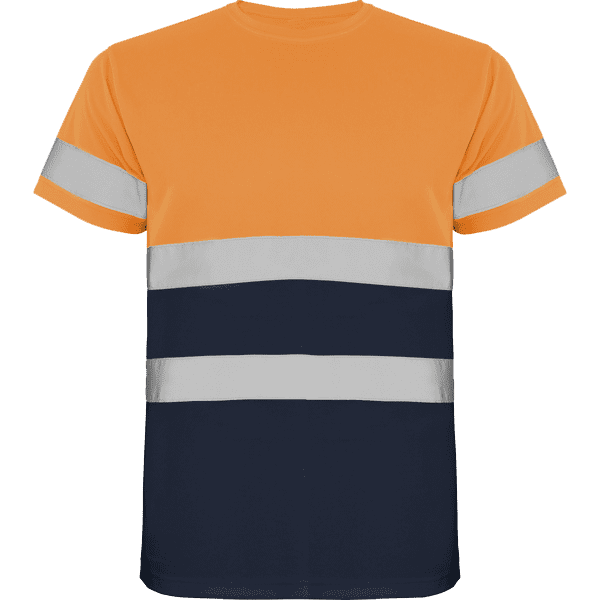 T-shirt Deltsport laranja fluor e azul marinho frente