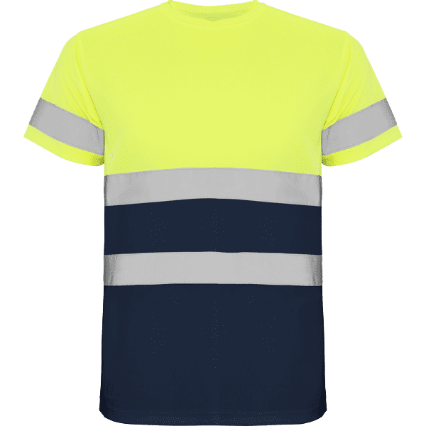 T-shirt Deltsport amarelo fluor e azul marinho frente